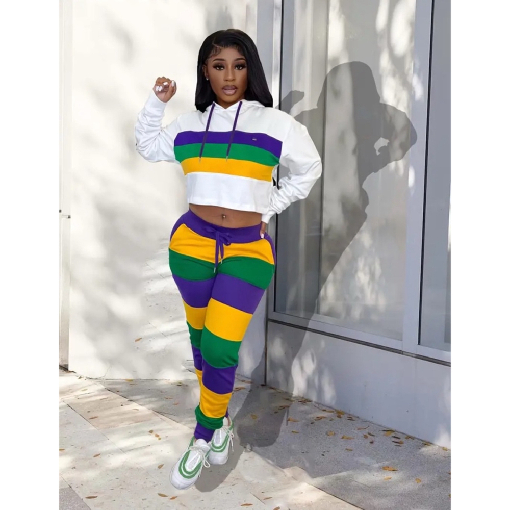 Mardi Gras Striped Hoodie and Jogger Set - Picture 2 of 7